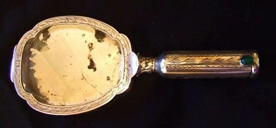 RARE FACE A MAIN POUDRIER PORTE ROUGE A LEVRE ARGENT MASSIF ITALIE ANCIEN XIXème - Photo 1/4