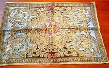 Antique Metallic Silk Thread Woven Tapestry Panel 25" x 16.5" Floral Leaf Motif