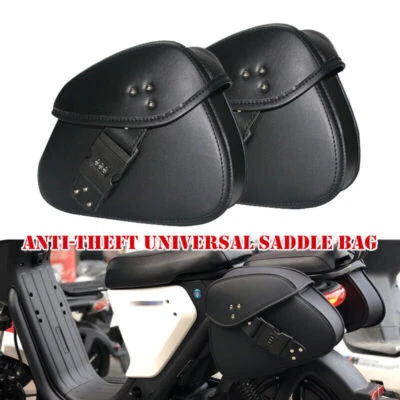2x PU Leather Motorcycle Anti-theft Pack Saddle Bag Double Side Luggage Hanging - Image 1 of 4
