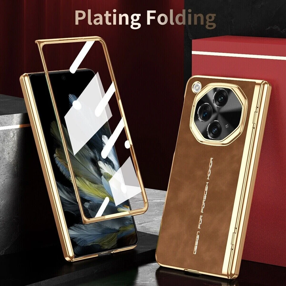 For OnePlus Open, Luxury Hybrid Plating Retro Leather Case Cover Glass Film - Image 1 of 4