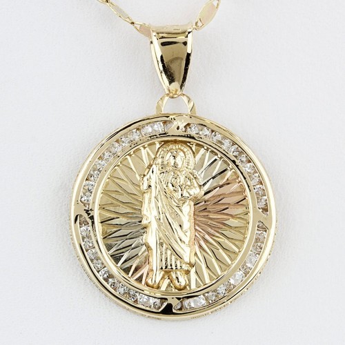 Link Gucci taglio diamante oro tricolore 14 carati con zirconi Saint Jude pendente