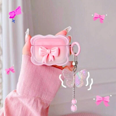 Pink Case For Apple AirPods Pro 1/2/3/4 Generation Cute Cover Bowknot For Ladies - Image 1 of 4