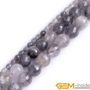 Natural Grey Cloudy Quartz Crystal Faceted Round Beads 15" 6mm 8mm 10mm 12mm - Picture 1 of 32