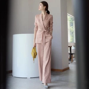 Womens Office Ladies Blazers Jacket 2pcs Set Suit Wide Leg Pants Coat OL Western - Picture 1 of 12