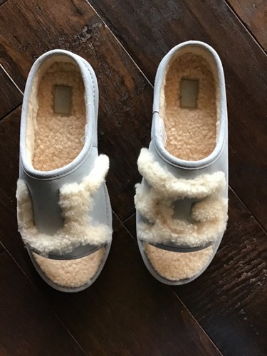 Sandali pantofole UGG blu chiaro pelle scamosciata come lana donna taglia 7 nuovi