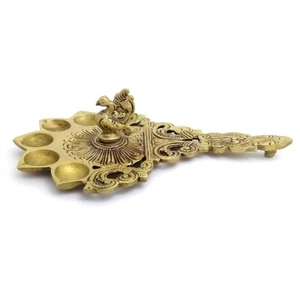 Panchmukhi Peacock Design Aarti Diya in Brass Ompoojashop - Picture 1 of 4