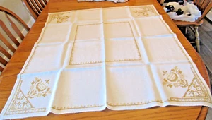 Mantel Vintage Lino Bordado 35x36, Crema, Marrón - Imagen 1 de 4