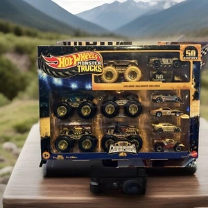 Hot Wheels Monster Trucks 50 Bigfoot Trophy Champions Rare Exclusive GOLD Set - Picture 1 of 2