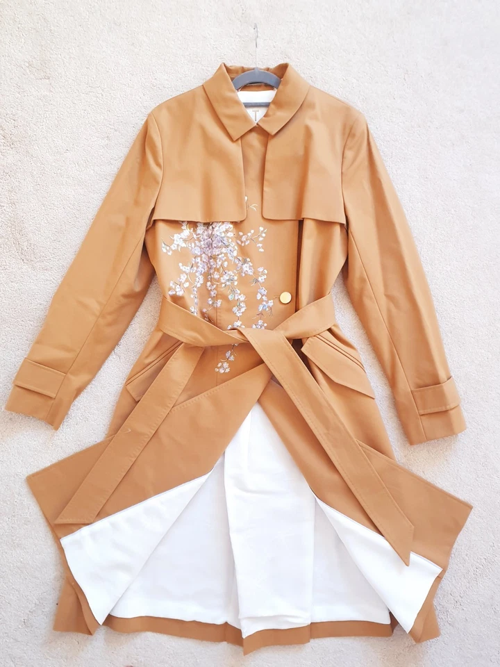 BNWT Ted Baker Camel Brown Cotton Embroidered Floral Belted Coat UK 14 TB 4 £329 - Image 1 of 4