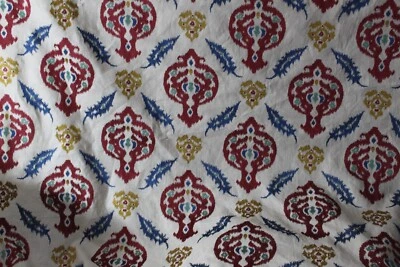 Lee Jofa, Kailar Linen, Embroidered Novelty, 52" W X BTY, Color Paprika and Blue - Image 1 of 2