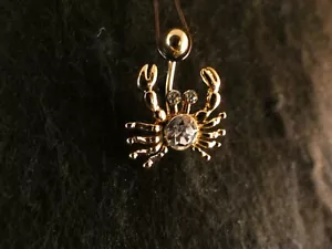 Bauchnabel Piercing Krebs 24 Karat Gold Steine Weiß Krabbe Tier Meer Ozean - Bild 1 von 6
