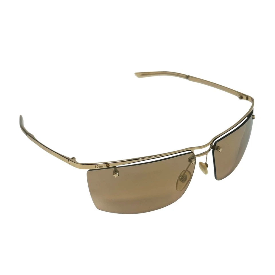 Christian Dior Vintage Logo Sunglass Shades Brown Gold Plastic Star Rhinestone - Image 1 of 4