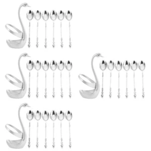 4 juegos adorables cucharas de postre contenedor de almacenamiento artesanal de aleación en forma de cisne - Imagen 1 de 12