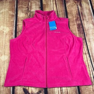 Columbia Vest Womens 2X Hot Pink Fleece Mock Collar Full Zip Pockets Benton New - Picture 1 of 6