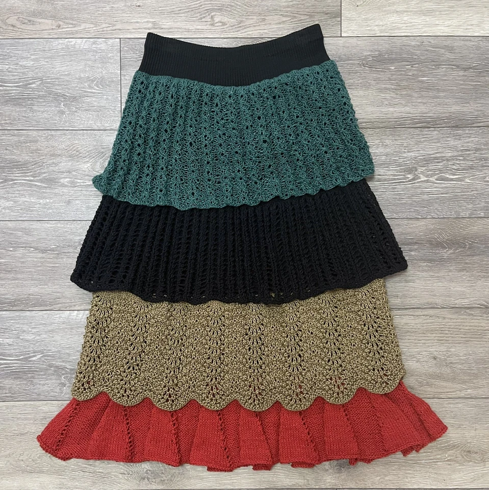 "Impresionante falda midi tejida mixta crochet multicolor única en su clase años 70 cintura 28""" Foto 1 de 4