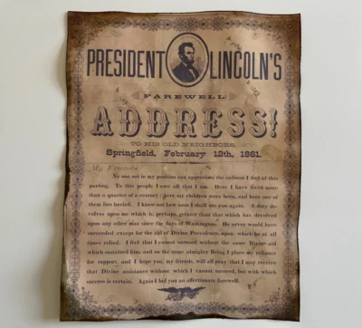Discurso de despedida del presidente Abraham Lincoln documento histórico réplica de EE. UU. - Imagen 1 de 4