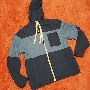 Roebuck & Co Sz L Jacket Mens Recycled Blue Two Tone Full Zip Hooded 100% Cotton - Picture 1 of 5
