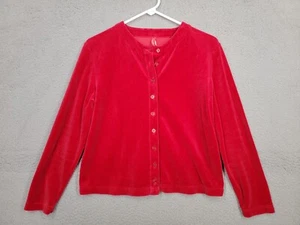 Hanna Andersson Womens Bright Red Velvet Cardigan Sweater Lightweight Button Up - Picture 1 of 9