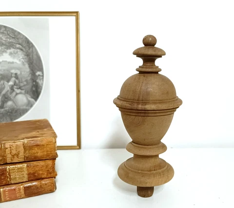 Antique wood turned finial topper for furniture post pediment clock bed 6.06 in Cover