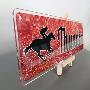 RED GLITTER EFFECT and Black Horse Name Plate Tags4Nags stable sign nameplate - Picture 1 of 10