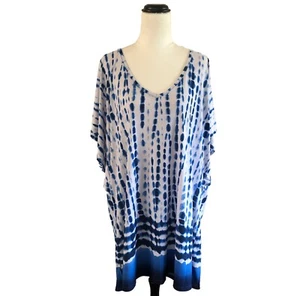 Dotti Women’s Sz XL Tunic Top Blue Tie Die Print V-Neck Stretch Crisscross Back - Picture 1 of 5