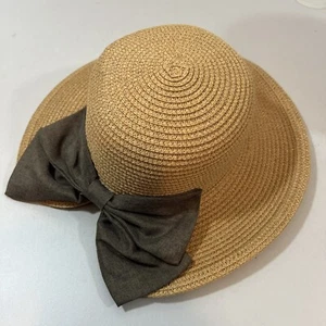 Sun Hat Split Brim Large Bow Ribbon To Tighten Beach Cruise Garden - Picture 1 of 11