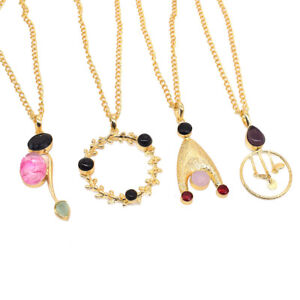 Black Onyx & Multi Quartz Necklace Lot Of 4 Pcs Gold Plated Jewelry 18" A527