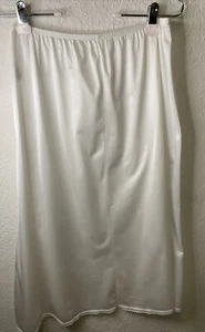 Vintage VANITY FAIR Blanco Nylon 30" Medio Deslizamiento Encaje Ribete Talla Grande - Imagen 1 de 7