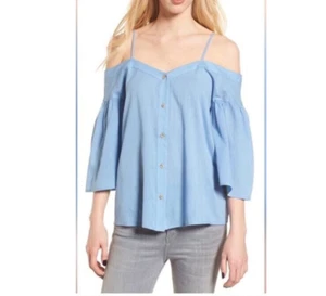 NWT BP Cold Shoulder Flowy Button Up Blouse Womens S Small Blue - Picture 1 of 6