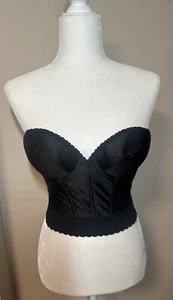 Vintage Corset Carnival 203' 70s Low Plung Longline Bustier Bra Black Sz 34C - Picture 1 of 9