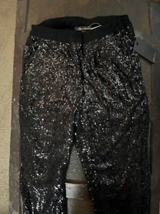 Ella Moss Black Sequin Party Pants Size XS Made in the USA of Imported Fabric - Picture 1 of 3