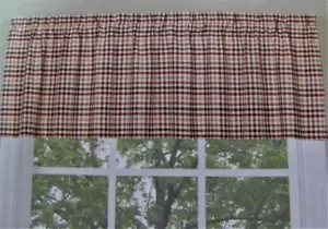 DEXTER Checkered VALANCE (no tiers) Brown Red Crisp Poly Blend 58 in x 13 in - Picture 1 of 2