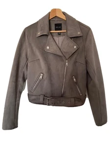 New Look Grey Suede Biker Jacket Size 10 - Picture 1 of 6