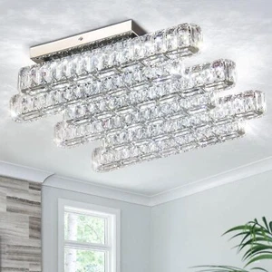 diisunbihuo LED Crystal Ceiling Light 6 Light Flush Mount Rectangle Ceiling Lamp - Picture 1 of 26