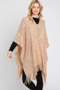 Mantón poncho estilo Anthropologie para mujer suave color liso patrón cachemira flecos - Imagen 1 de 50