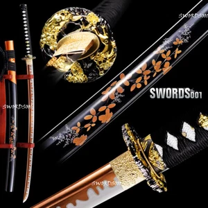 Elegante Espada Katana Samurai Japonesa Flor Saya Acero al Carbono Hoja Oro Rosa - Imagen 1 de 10