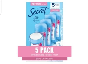 SECRET 2.1 oz ANTIPERSPIRANT/DEODORANT INVISIBLE POWDER FRESH ( FIVE PER PACK ) - Picture 1 of 7