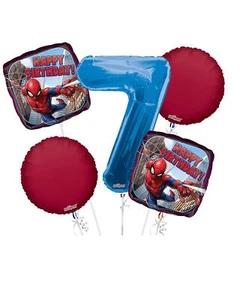 Spiderman Balloon Bouquet 5 pc, 7th Birthday, Royal Blue Number 7 Jumbo Balloon - Picture 1 of 1