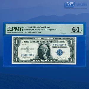 Fr.1607 1935 Plain Double Date $1 Silver Certificate, B/A Block, PMG 64 EPQ #067 - Picture 1 of 3