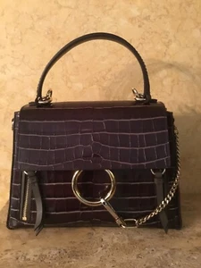 Chloe DAMEN $ 2090 FAYE DAY TASCHE DUNKELBRAUN GRÖSSE MEDIUM KROKO-DRUCK LEDER NEU MIT ETIKETT - Bild 1 von 12