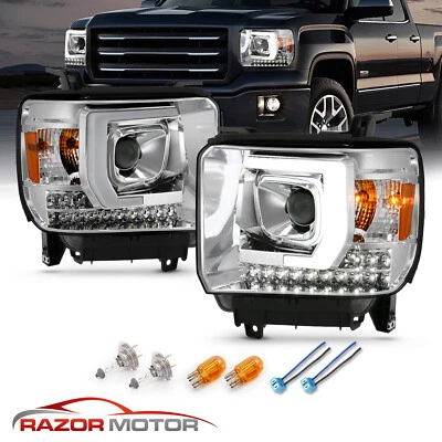 [LED Plank Style]适用于吉姆西 Sierra 14-15 1500;15-19 2500/3500HD LED 铬前照灯 — 第 1/4 张图片