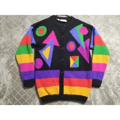 Cárdigan Suéter Angora Lana de Cordero Pequeño De Colección Rafaella Bloque de Color Botón Frontal Foto 1 de 4