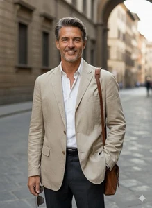 Tasso Elba Fitted Men XL Elbow Patch Linen Cotton Casual Summer Jacket Safari - Picture 1 of 15