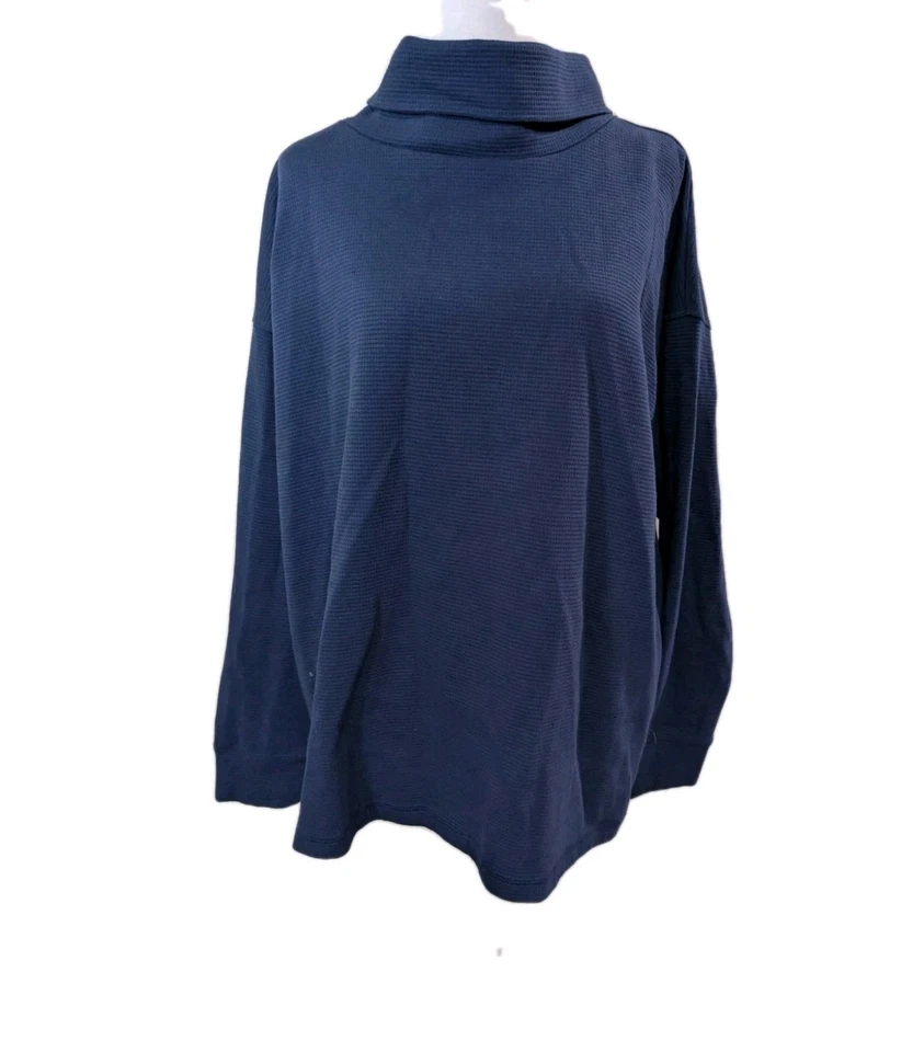 Sudadera Lands' End Waffle Cuello Embudo Cuello Alto Capucha Top Azul Marino Talla 2XL Foto 1 de 4