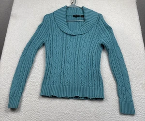 Jeanne Pierre Women’s Turquoise Fishermans Knit Shawl Neck Sweater Med Y2K 90's - Picture 1 of 19