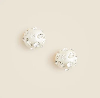 J.Crew Crystal Embellished Pearl Stud Earrings in Pearl Gold Plated Brass NWT - Image 1 of 4