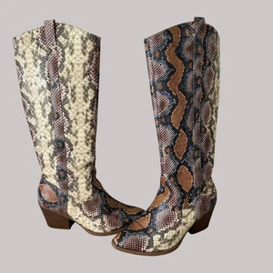 Cato Womens Snake Print Knee Boots Size 7 Faux Leather Western Cowgirl Festival - Picture 1 of 12