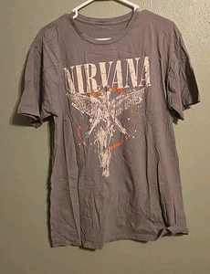 Nirvana 2013 In Utero Album Kurt Cobain Gray Graphic Shirt With Angel Sz Lg - Picture 1 of 4