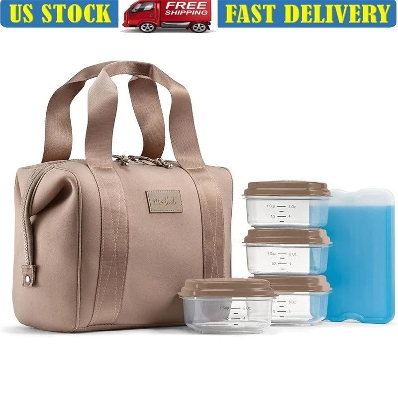 Bolsa de almuerzo de neopreno aislada con contenedores XL Ice Pack diseño elegante duradero EE. UU. Foto 1 de 4