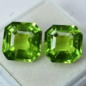 NATURAL Peridot SQUARE CUT 17.10 Ct Loose Gemstone Best Quality CERTIFIED Pair - Picture 1 of 9